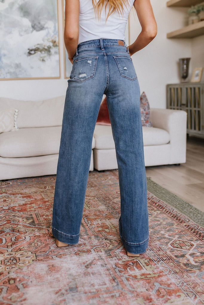 Katrina High Waist Distressed Denim Trousers - The Edit LLC