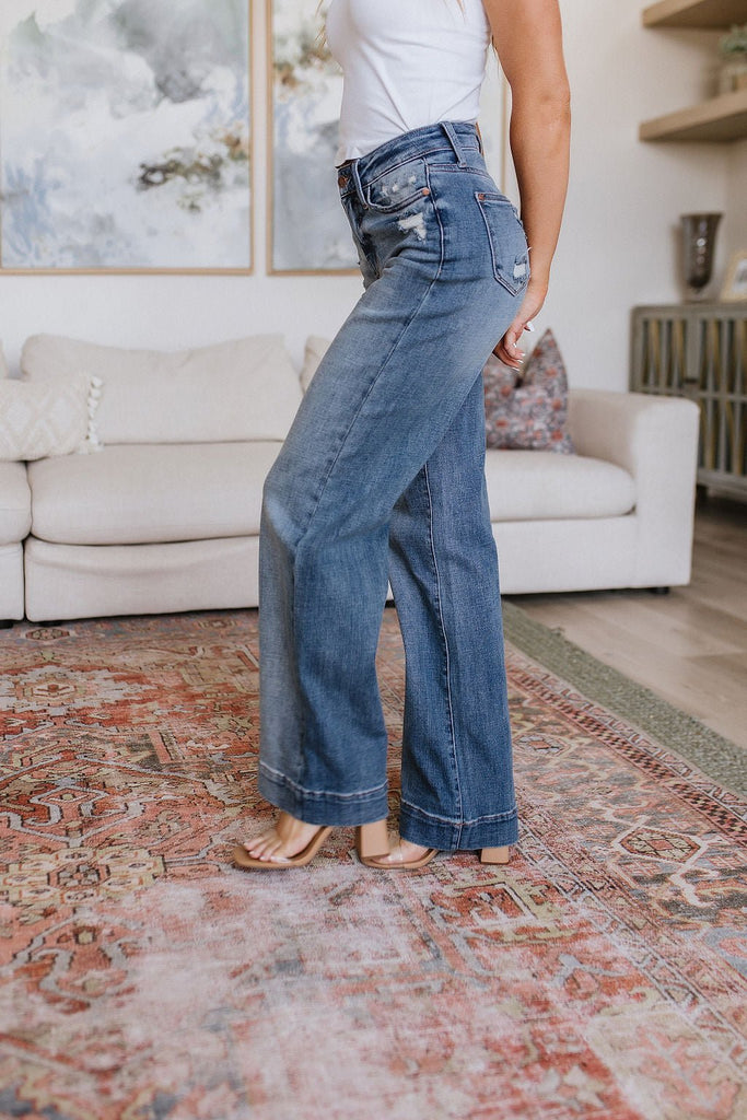 Katrina High Waist Distressed Denim Trousers - The Edit LLC