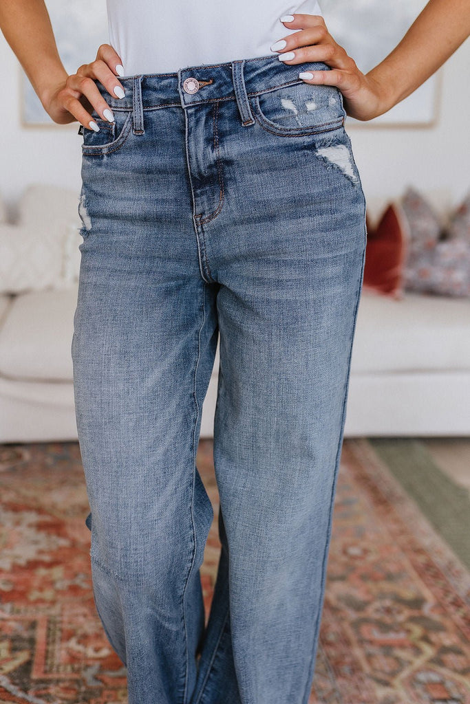 Katrina High Waist Distressed Denim Trousers - The Edit LLC