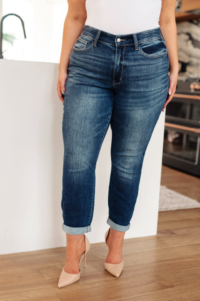 London Midrise Cuffed Boyfriend Jeans - The Edit LLC