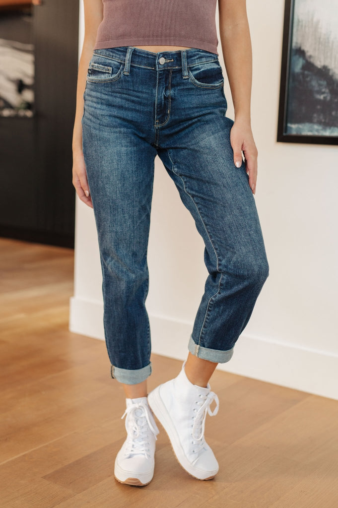 London Midrise Cuffed Boyfriend Jeans - The Edit LLC