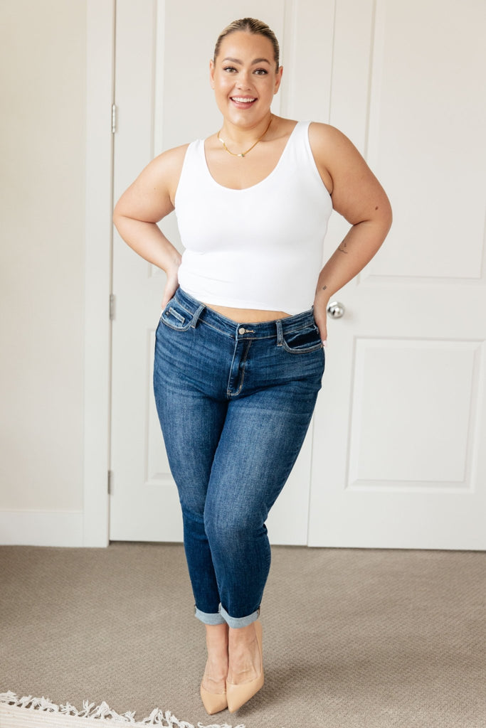 London Midrise Cuffed Boyfriend Jeans - The Edit LLC