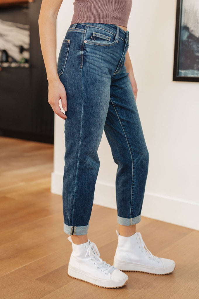 London Midrise Cuffed Boyfriend Jeans - The Edit LLC