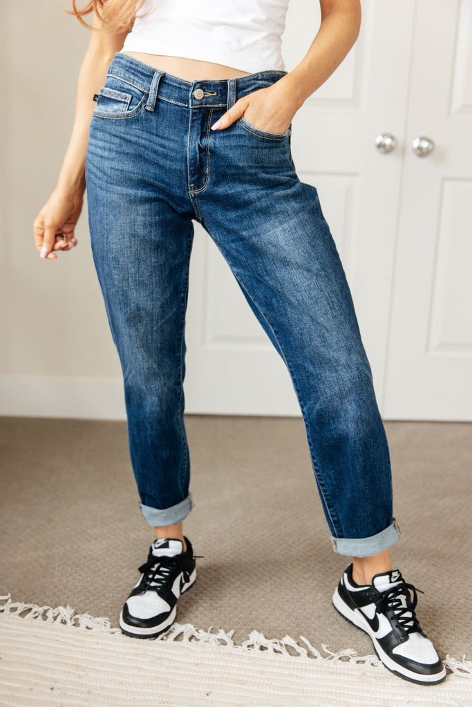 London Midrise Cuffed Boyfriend Jeans - The Edit LLC