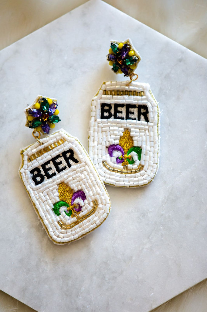 Mardi Gras Beer Felt Back Beaded Earrings - The Edit LLC