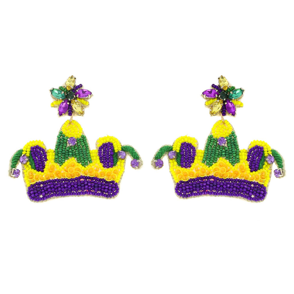 Mardi Gras Jeweled Jester Crown Beaded Earrings - The Edit LLC