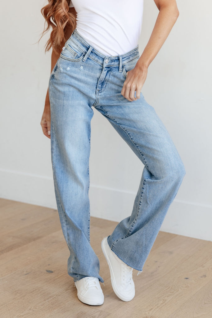 Mildred High Rise V Front Waistband Straight Jeans - The Edit LLC