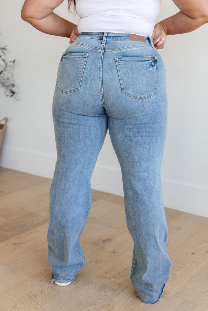 Mildred High Rise V Front Waistband Straight Jeans - The Edit LLC