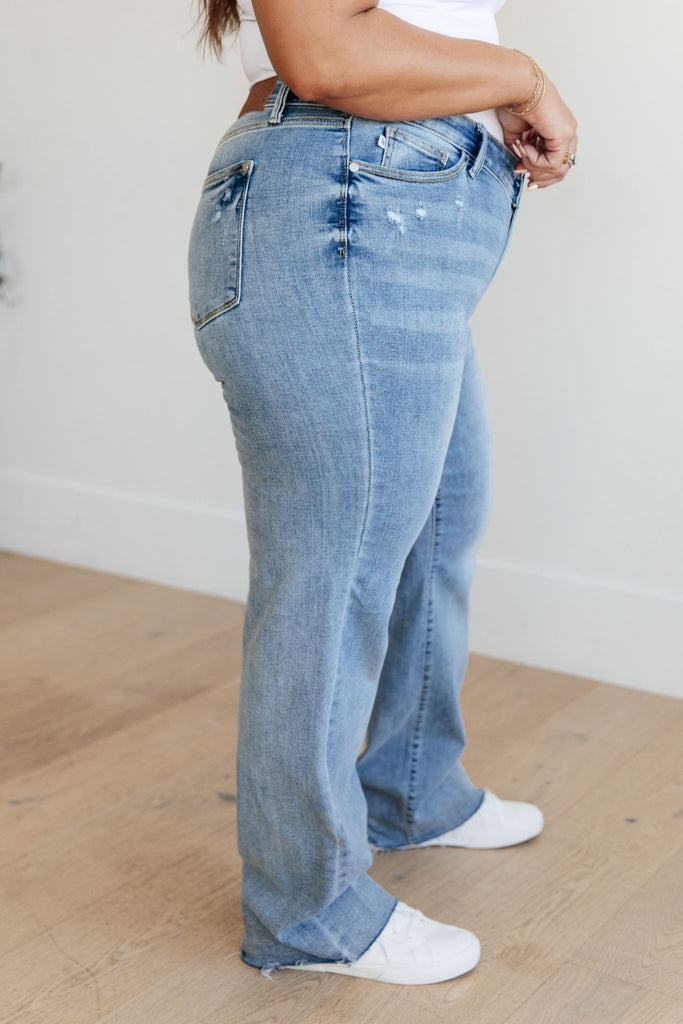 Mildred High Rise V Front Waistband Straight Jeans - The Edit LLC