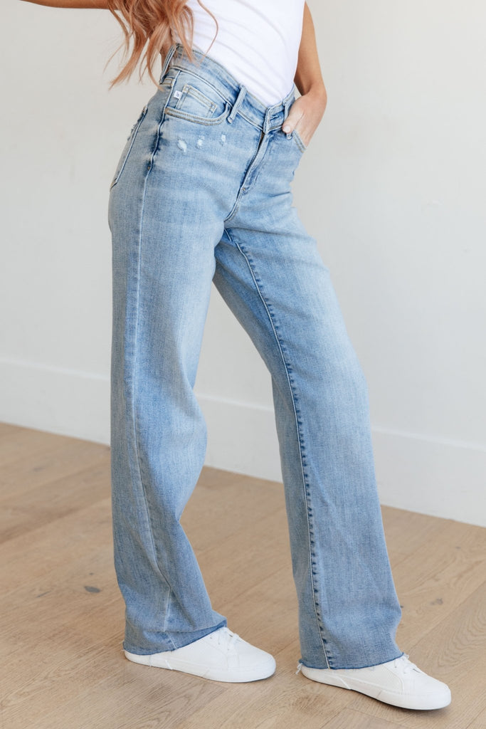 Mildred High Rise V Front Waistband Straight Jeans - The Edit LLC