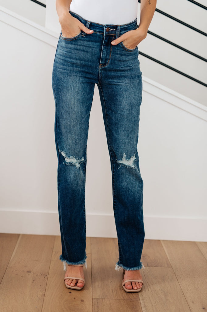 Morgan High Rise Distressed Straight Jeans - The Edit LLC