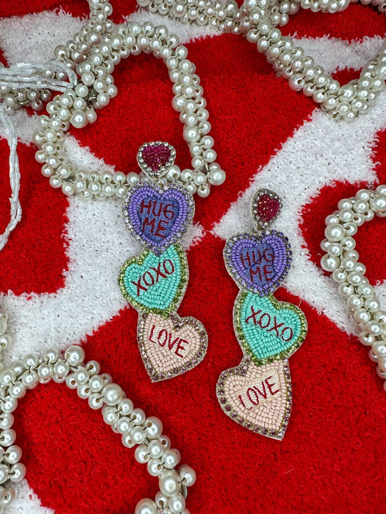 Multi Sweethearts Beaded Earrings- Pink, Purple, and Blue - The Edit LLC