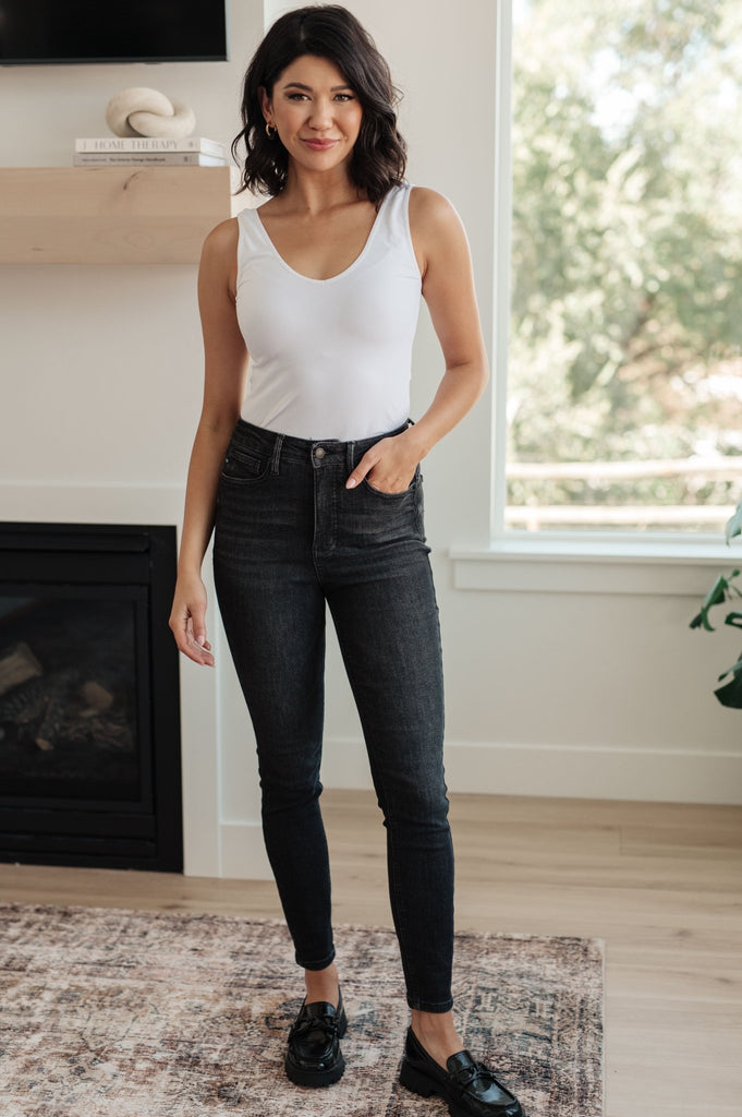 Octavia High Rise Control Top Skinny Jeans in Washed Black - The Edit LLC