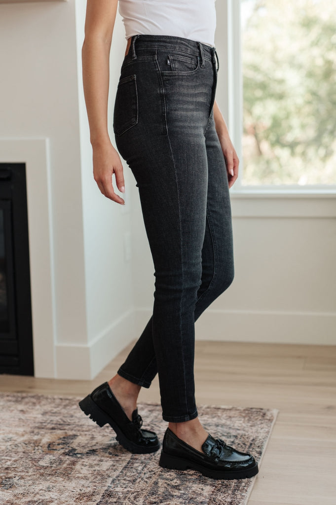 Octavia High Rise Control Top Skinny Jeans in Washed Black - The Edit LLC