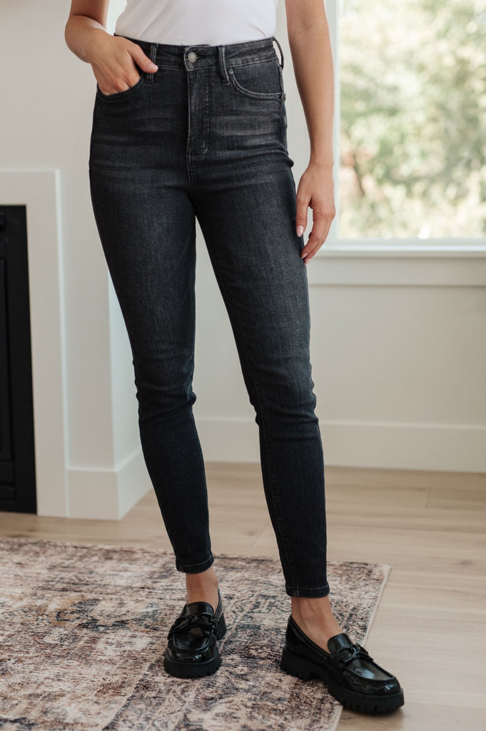 Octavia High Rise Control Top Skinny Jeans in Washed Black - The Edit LLC