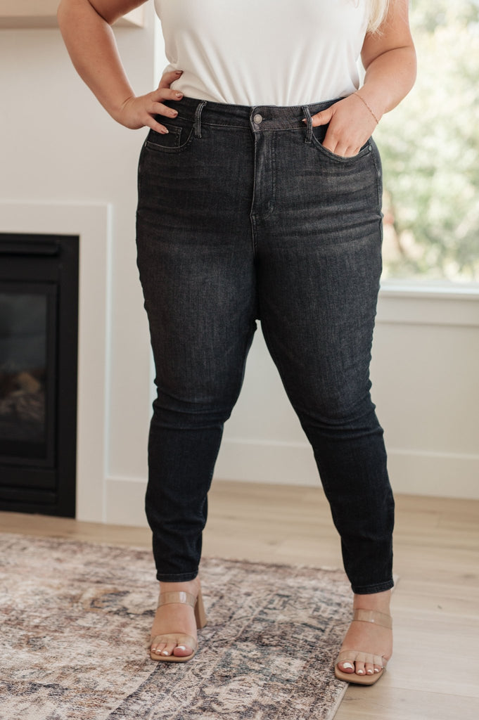 Octavia High Rise Control Top Skinny Jeans in Washed Black - The Edit LLC