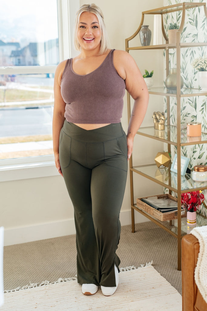 On the Move V Front Flare Leggings in Olive - The Edit LLC