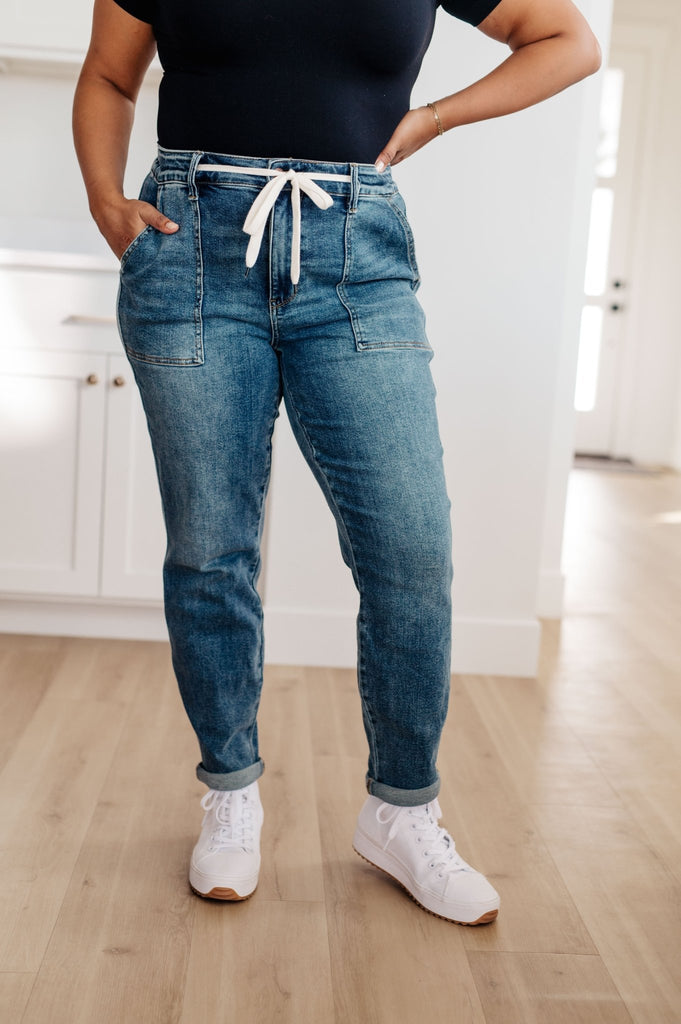 Payton Pull On Denim Joggers in Medium Wash - The Edit LLC