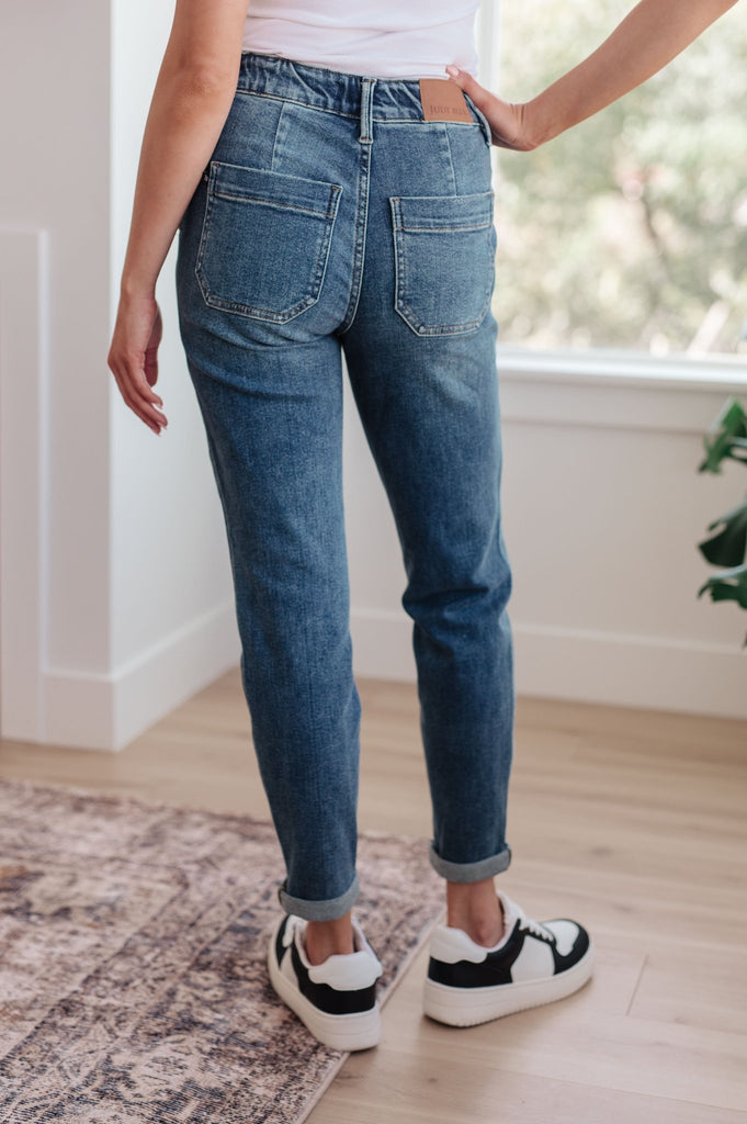 Payton Pull On Denim Joggers in Medium Wash - The Edit LLC