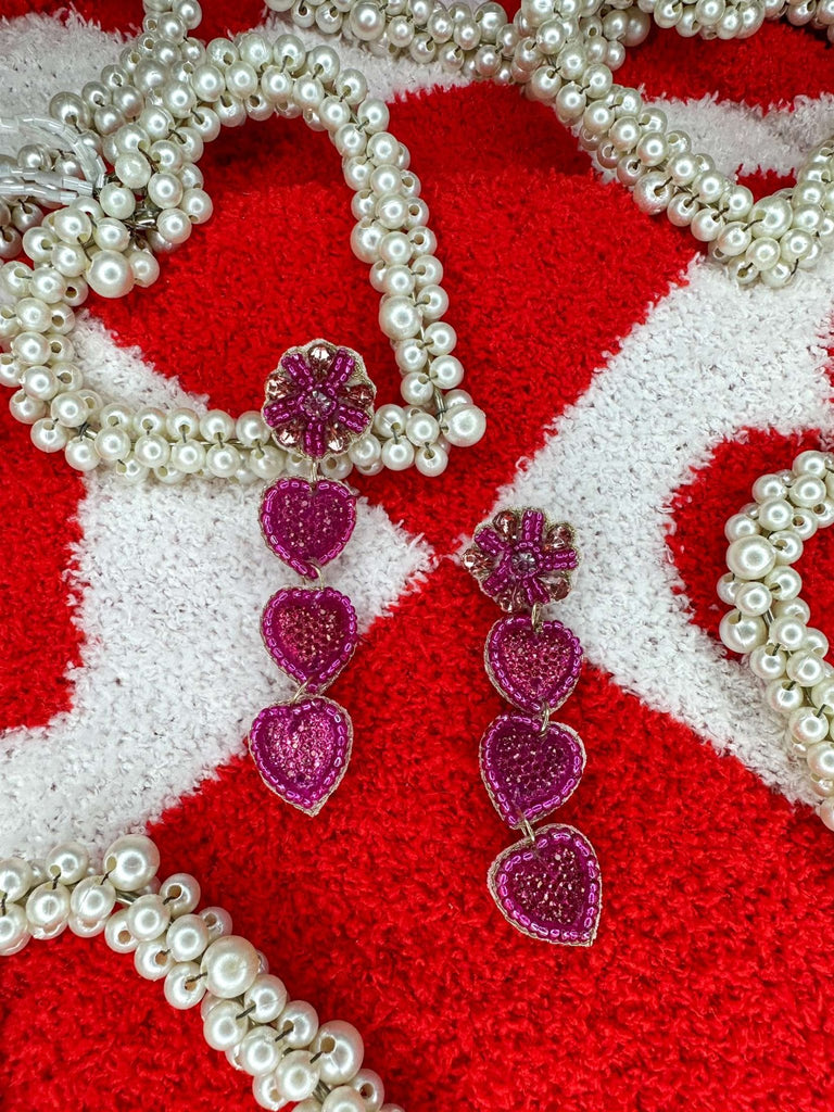 Pink Multi Heart Beaded Earrings - The Edit LLC