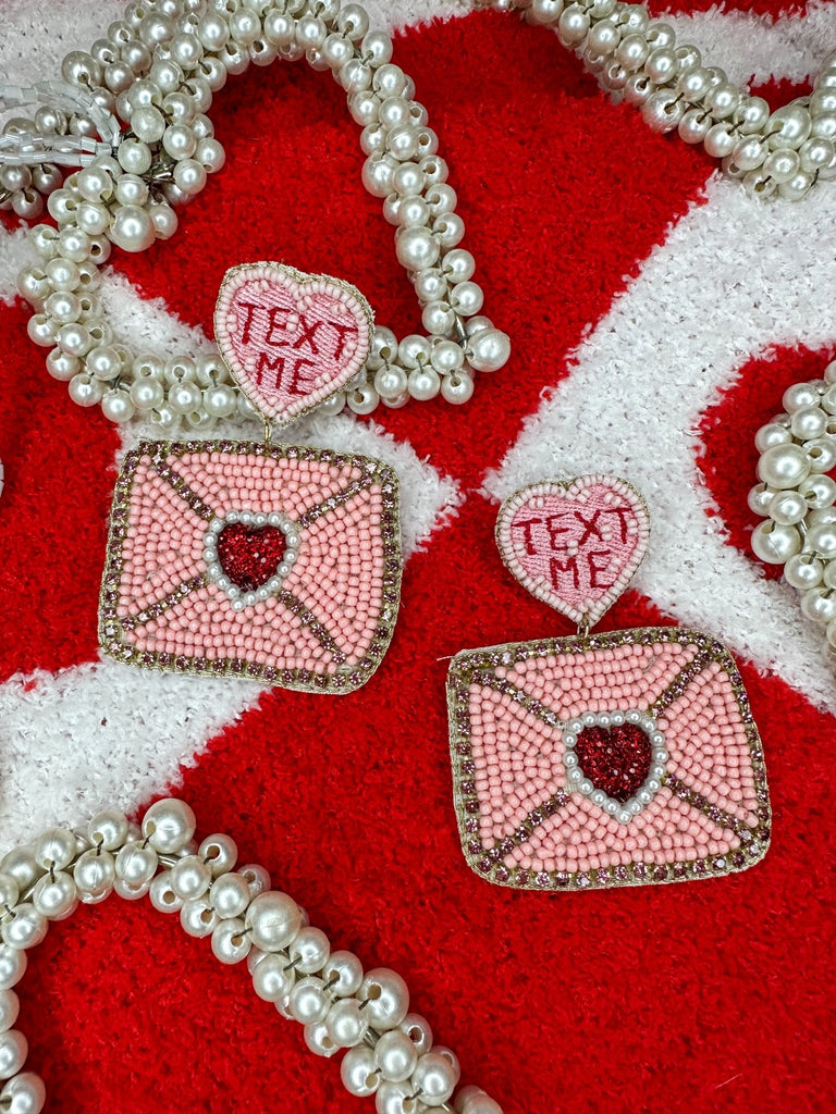 Pink Text Me Envelope Beaded Earrings - The Edit LLC