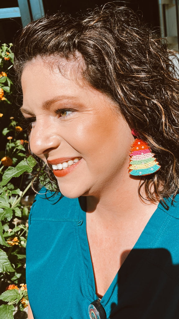 Rainbow Holiday Trees Beaded Earrings - The Edit LLC