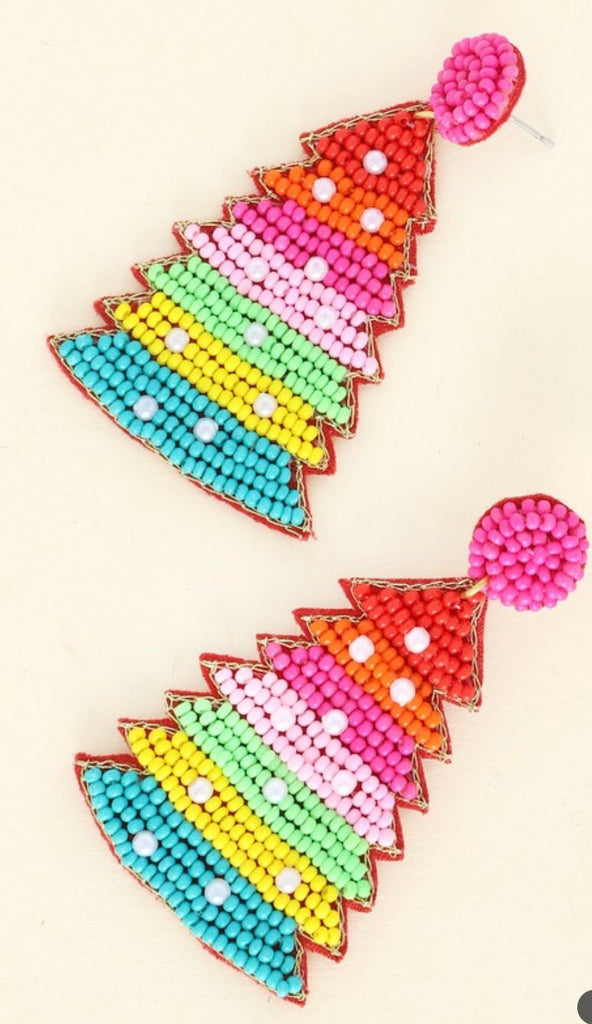 Rainbow Holiday Trees Beaded Earrings - The Edit LLC