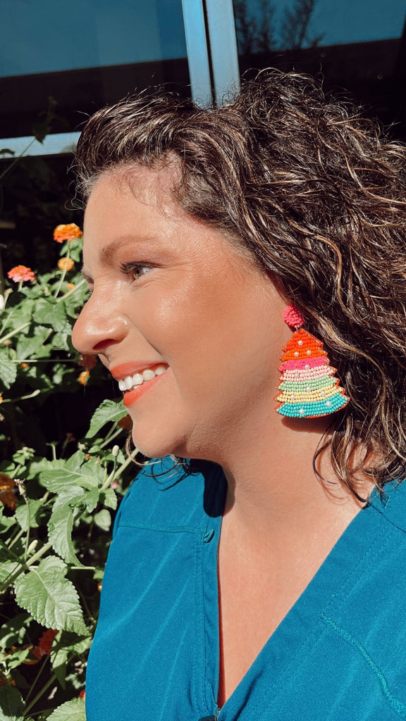 Rainbow Holiday Trees Beaded Earrings - The Edit LLC