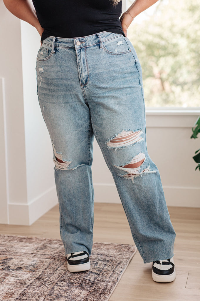 Ramona High Rise Rigid Magic Destroyed Straight Jeans - The Edit LLC