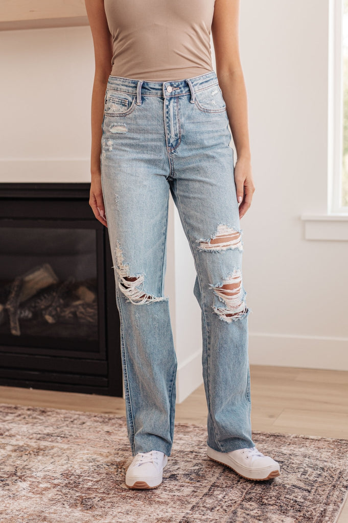 Ramona High Rise Rigid Magic Destroyed Straight Jeans - The Edit LLC