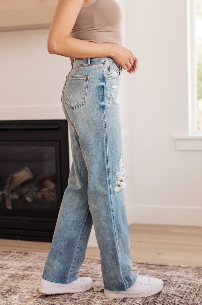 Ramona High Rise Rigid Magic Destroyed Straight Jeans - The Edit LLC