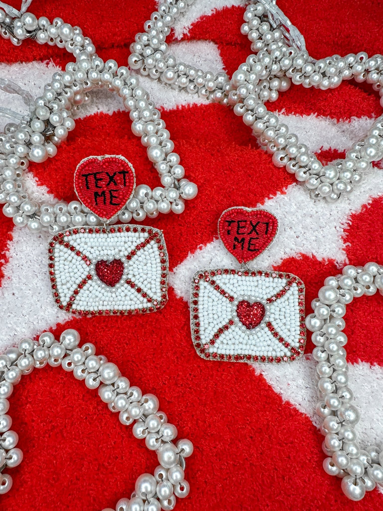 Red Text Me Envelope Beaded Earrings - The Edit LLC