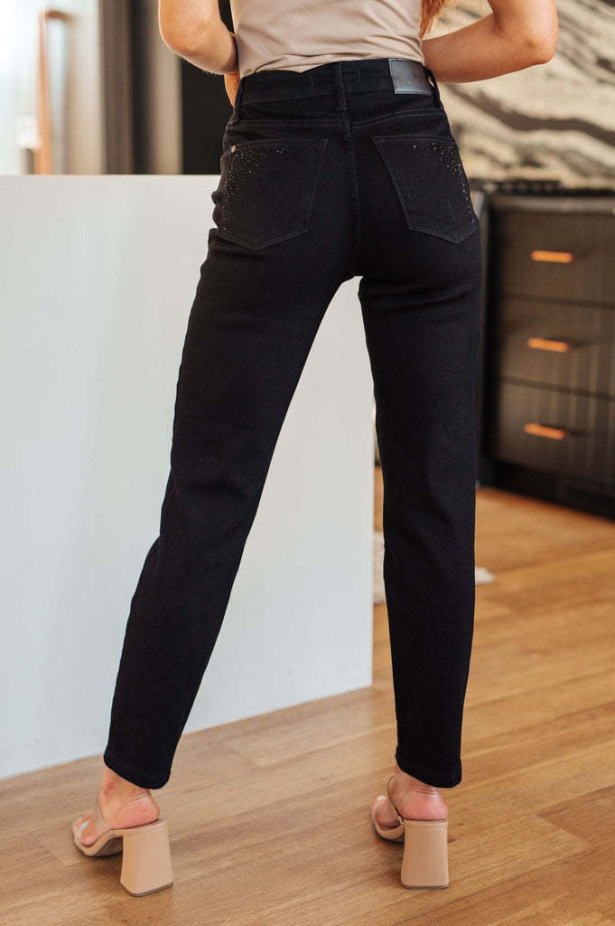 Reese Rhinestone Slim Fit Jeans in Black - The Edit LLC