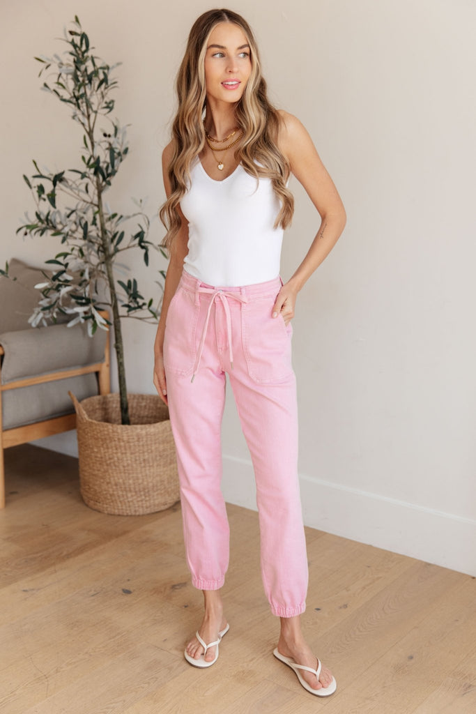 Regina High Rise Garment Dyed Denim Jogger - The Edit LLC