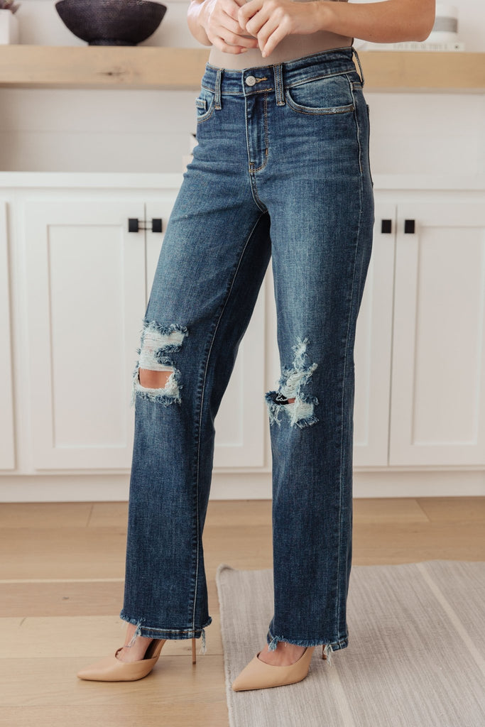 Rose High Rise 90's Straight Jeans in Dark Wash - The Edit LLC