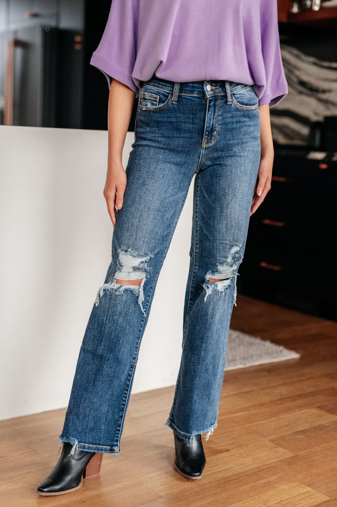 Rose High Rise 90's Straight Jeans in Dark Wash - The Edit LLC