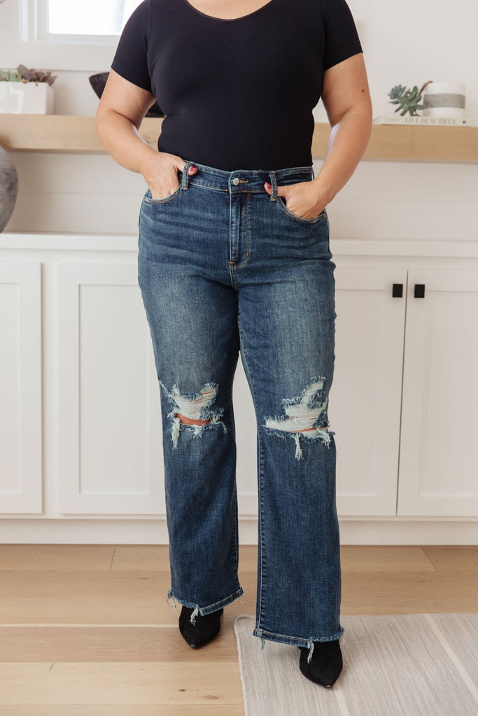 Rose High Rise 90's Straight Jeans in Dark Wash - The Edit LLC