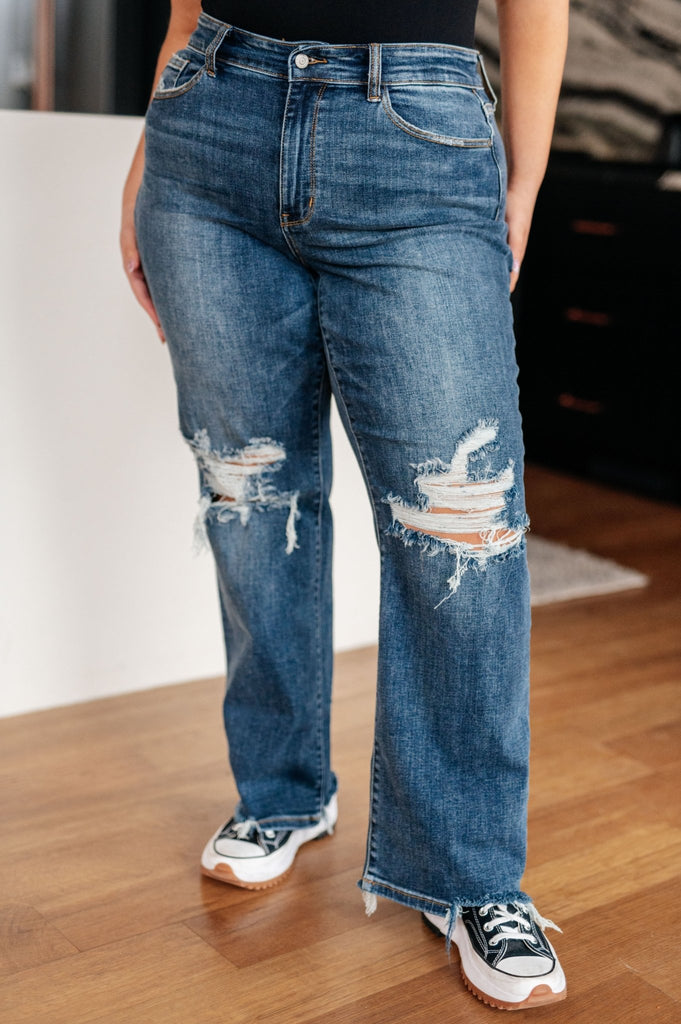 Rose High Rise 90's Straight Jeans in Dark Wash - The Edit LLC