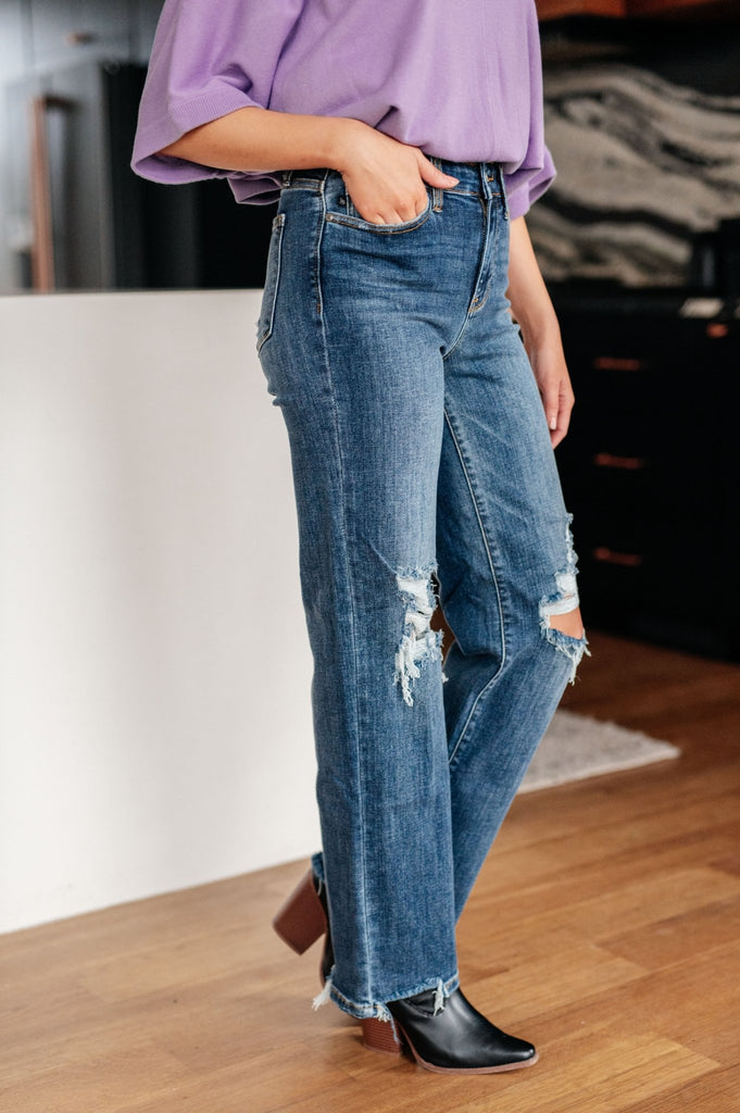 Rose High Rise 90's Straight Jeans in Dark Wash - The Edit LLC