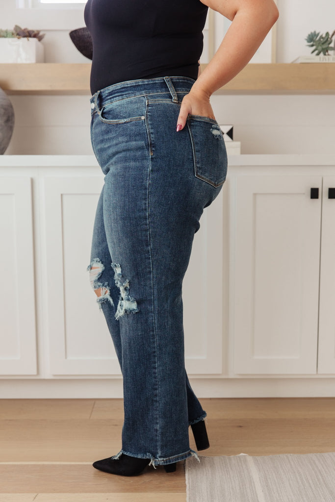 Rose High Rise 90's Straight Jeans in Dark Wash - The Edit LLC