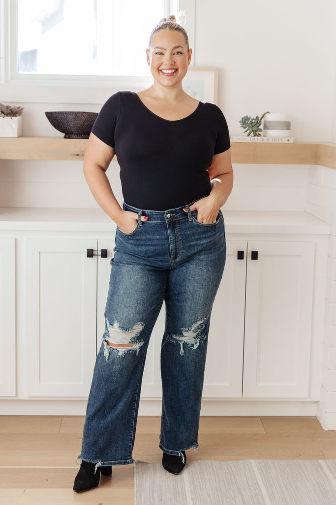 Rose High Rise 90's Straight Jeans in Dark Wash - The Edit LLC