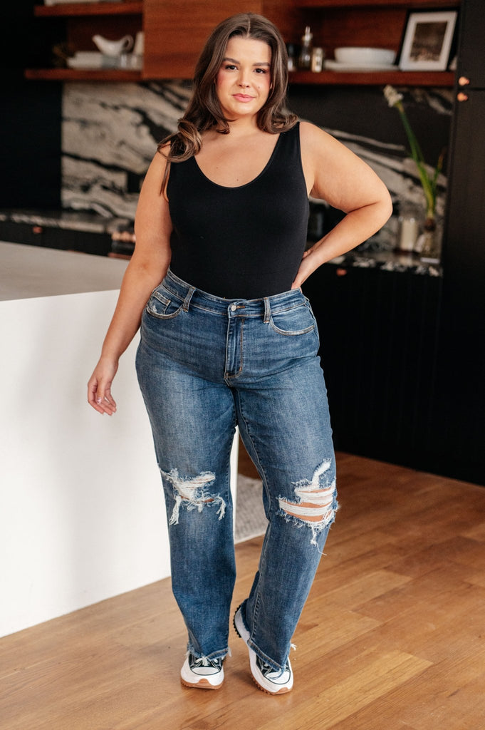 Rose High Rise 90's Straight Jeans in Dark Wash - The Edit LLC