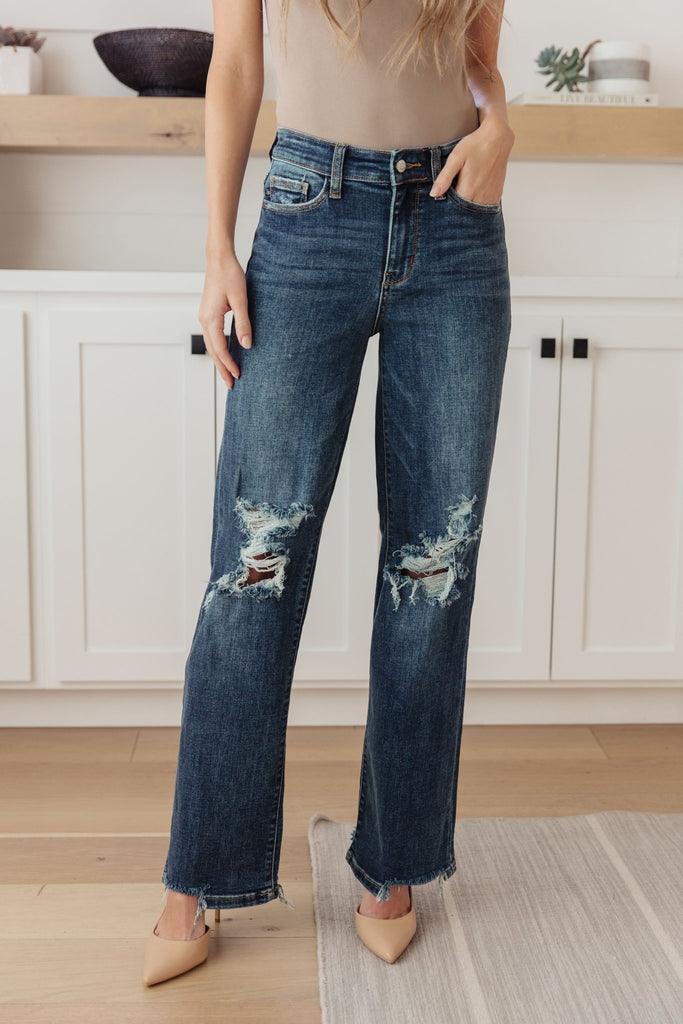 Rose High Rise 90's Straight Jeans in Dark Wash - The Edit LLC