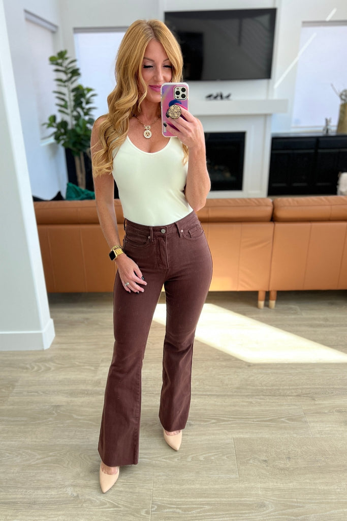 Sienna High Rise Control Top Flare Jeans in Espresso - The Edit LLC