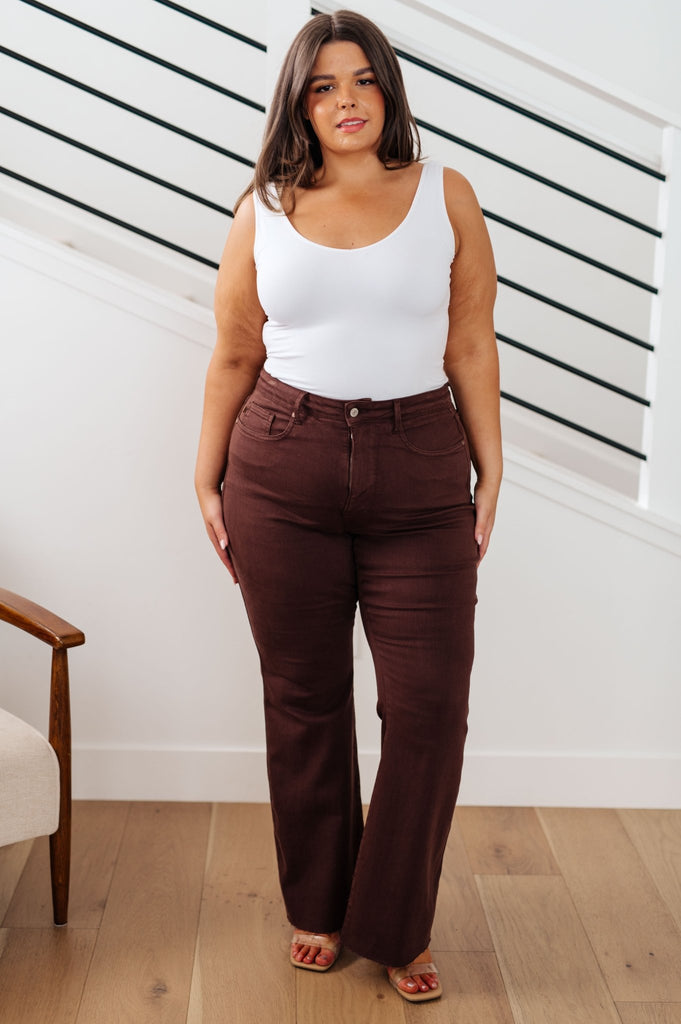 Sienna High Rise Control Top Flare Jeans in Espresso - The Edit LLC