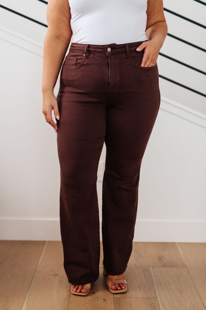 Sienna High Rise Control Top Flare Jeans in Espresso - The Edit LLC