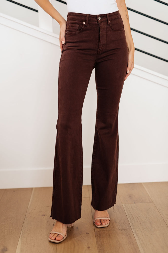 Sienna High Rise Control Top Flare Jeans in Espresso - The Edit LLC