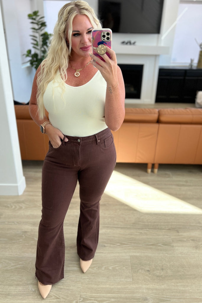 Sienna High Rise Control Top Flare Jeans in Espresso - The Edit LLC