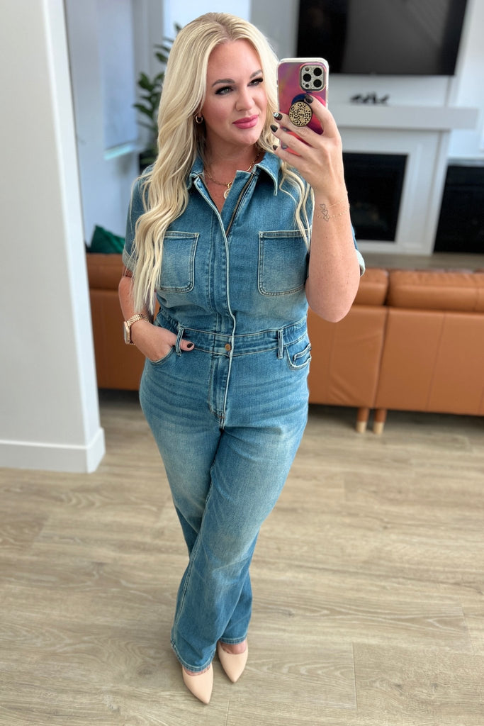 Sylvia Short Sleeve Denim Jumpsuit - The Edit LLC