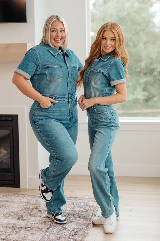 Sylvia Short Sleeve Denim Jumpsuit - The Edit LLC